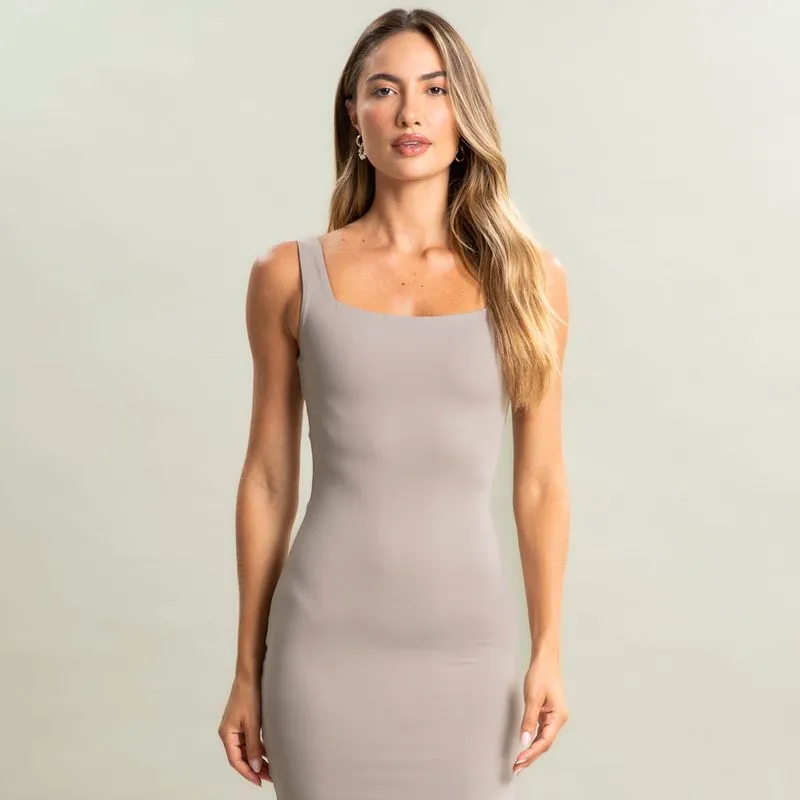 Vestido Midi Squareneck Contour Vivame Bege/M