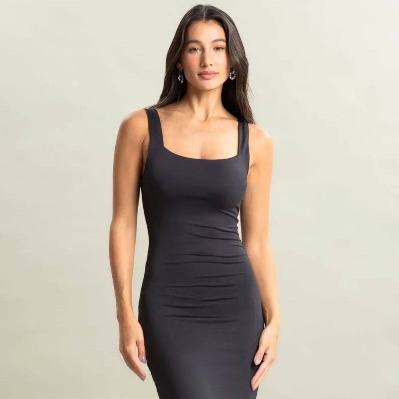 Vestido Midi Squareneck Contour Vivame Preto/P