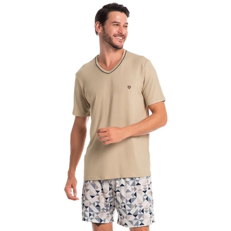 Pijama Masculino Curto Joaquim Geometrico Tombini Bege/M