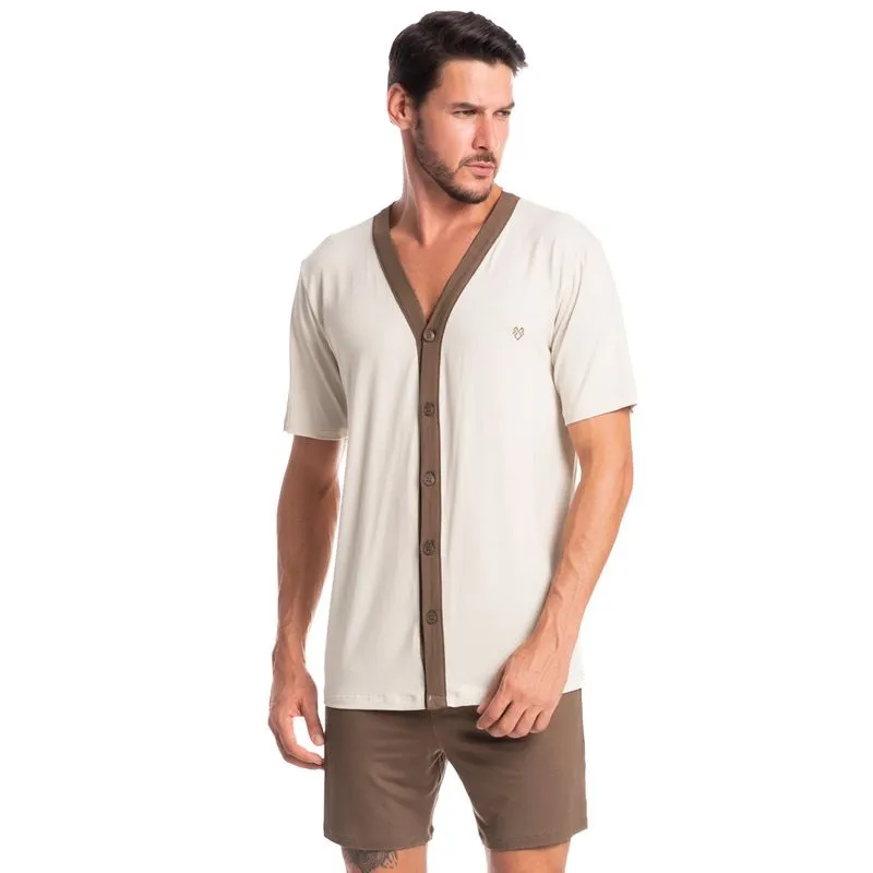 Pijama Masculino Curto Abotoado Romeu Tombini Branco/G