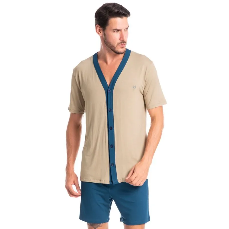 Pijama Masculino Curto Abotoado Romeu Tombini Bege/G