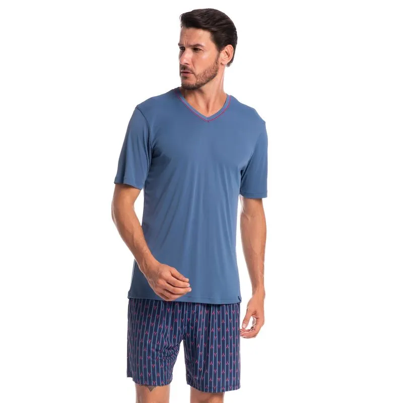 Pijama Masculino Curto Estampado Clóvis Tombini Azul/P