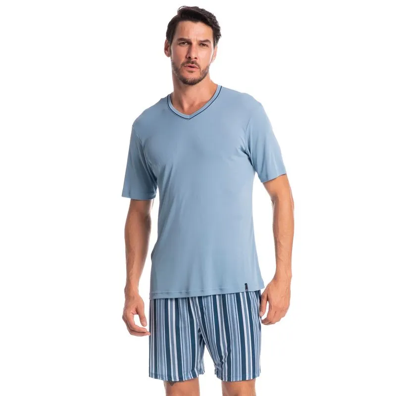 Pijama Masculino Curto Estampado Clóvis Tombini Azul Marinho/XG