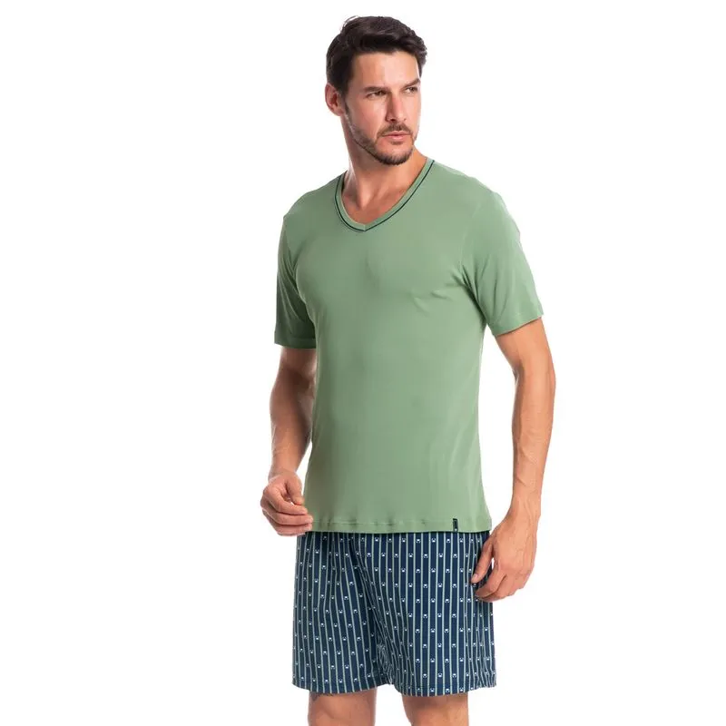 Pijama Masculino Curto Estampado Clóvis Tombini Verde/G