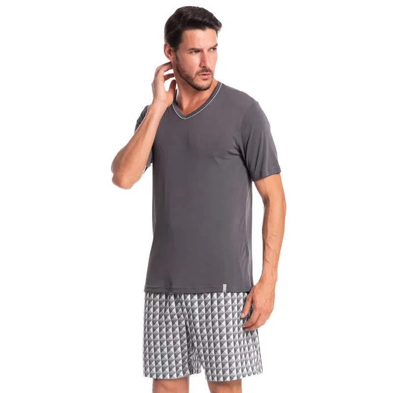Pijama Masculino Curto Estampado Clóvis Tombini Cinza/M