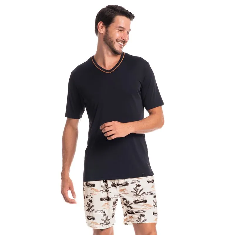 Pijama Masculino Curto Estampado Clóvis Tombini Preto/EG