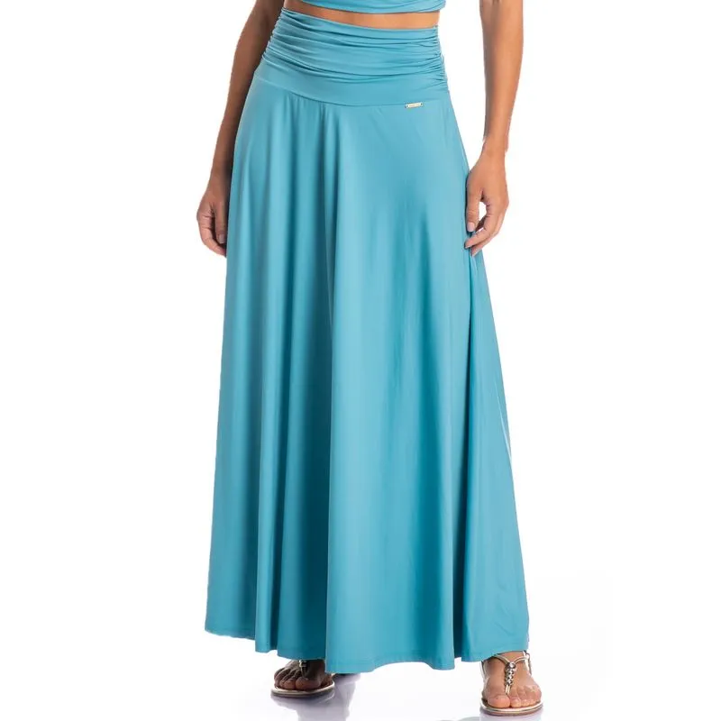 Saia Cós Franzido Super Midi Orla Azul/P