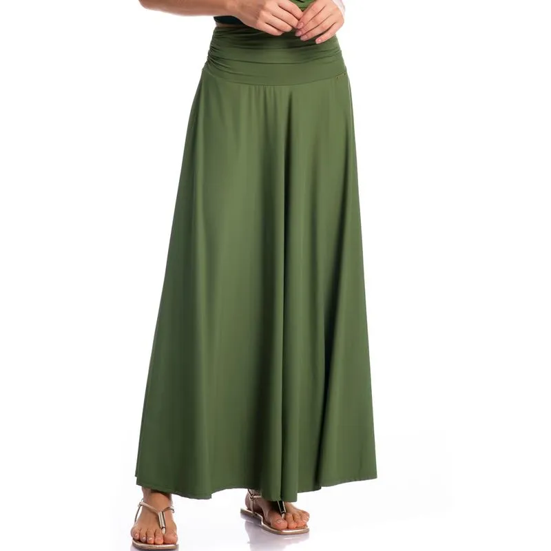 Saia Cós Franzido Super Midi Orla Verde/G