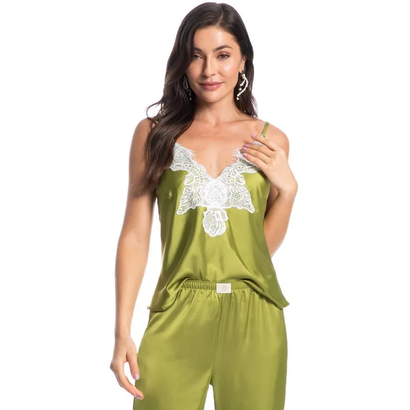 Pijama Longo Com Alças Malu Verde/PP