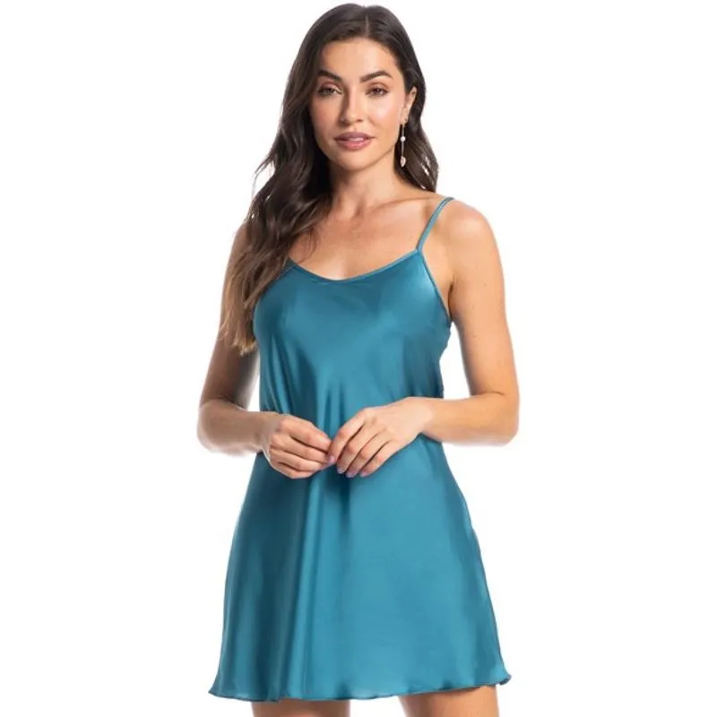 Camisola Curta Em Cetim Beatriz Azul-2/P