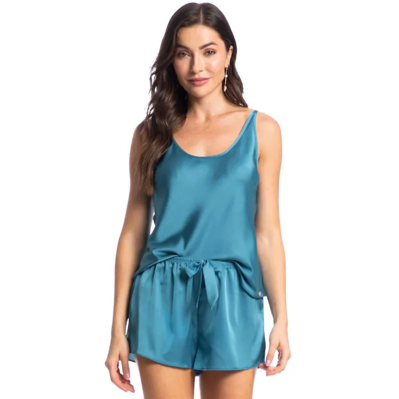 Short Doll Em Cetim Beatriz Azul-2/M