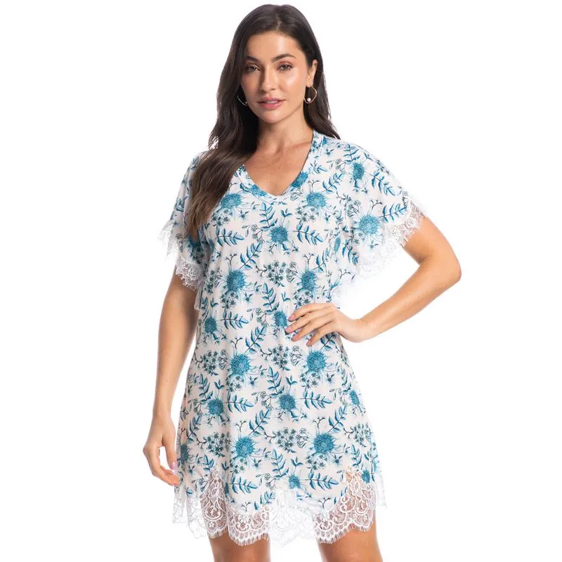 Camisão Curto Com Renda Dora Azul-2/M