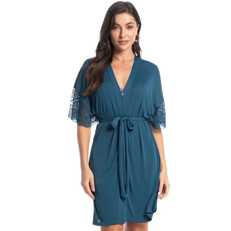 Robe Feminino Curto Com Renda Manu Colors Azul Marinho/02