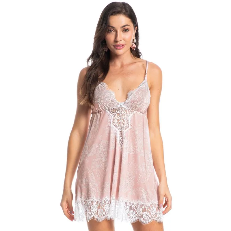 Camisola Curta Com Renda Lari Rosa-3/G