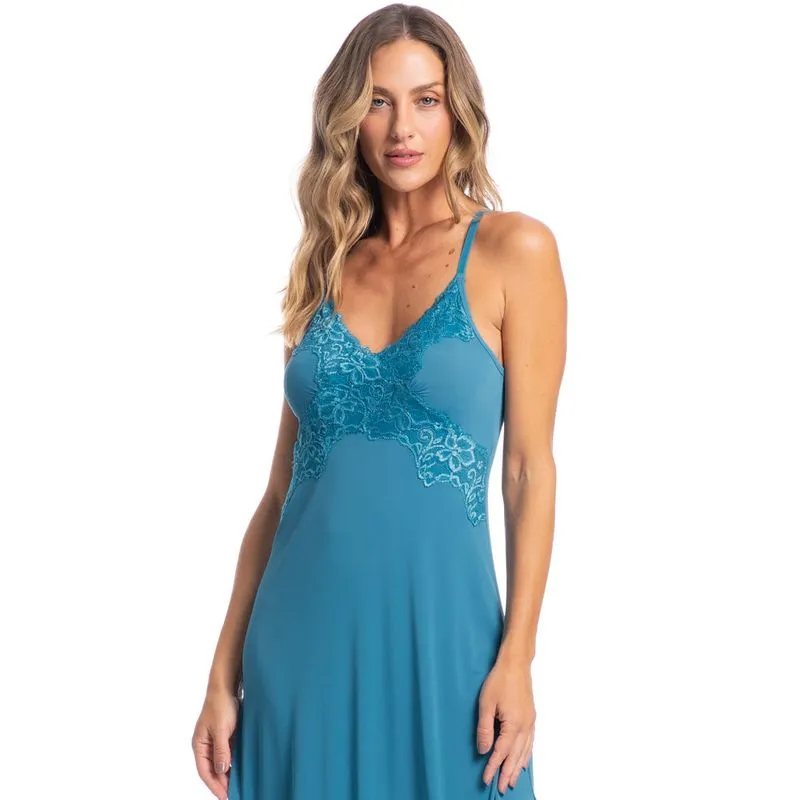 Camisola Midi Com Renda Cris Karina Azul-2/M