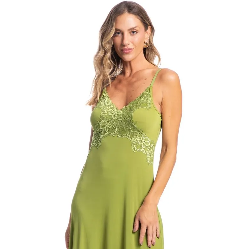 Camisola Midi Com Renda Cris Karina Verde/M