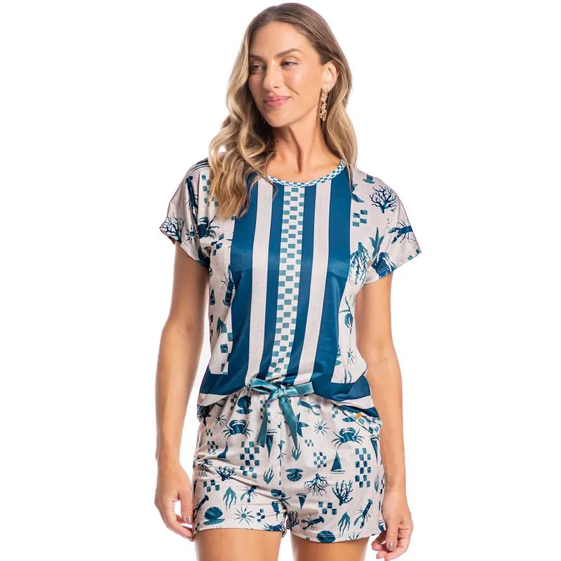 Pijama Feminino Curto Sea Azul-2/P