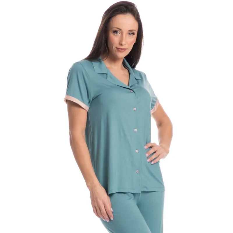 Pijama Feminino Abotoado Wide Leg Bruna Verde/G