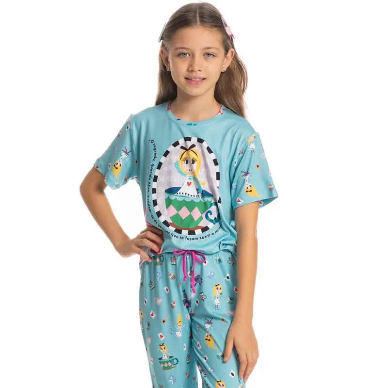 Pijama Infantil Longo Manga Curta Marlowa Azul-2/02