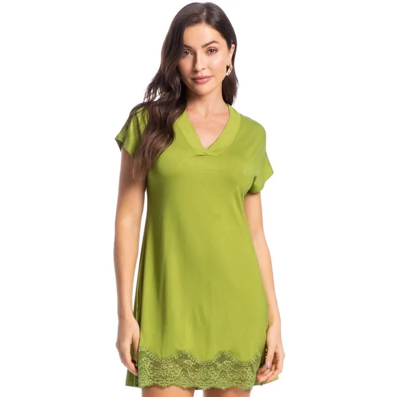 Camisão Feminino Curto Com Renda Rose Verde/GG