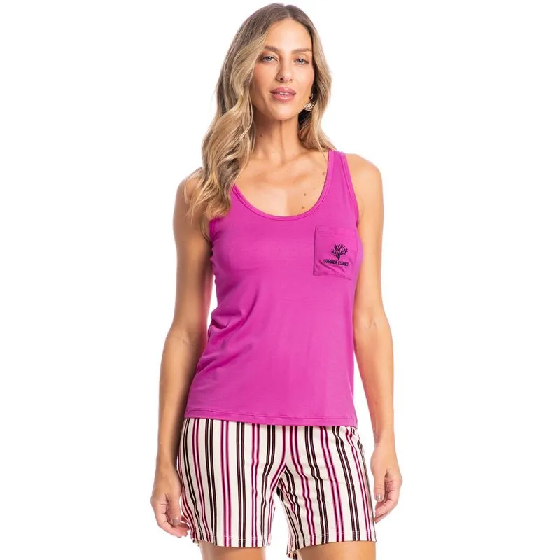 Pijama Feminino Shortão Regata Alice Rosa-2/GG