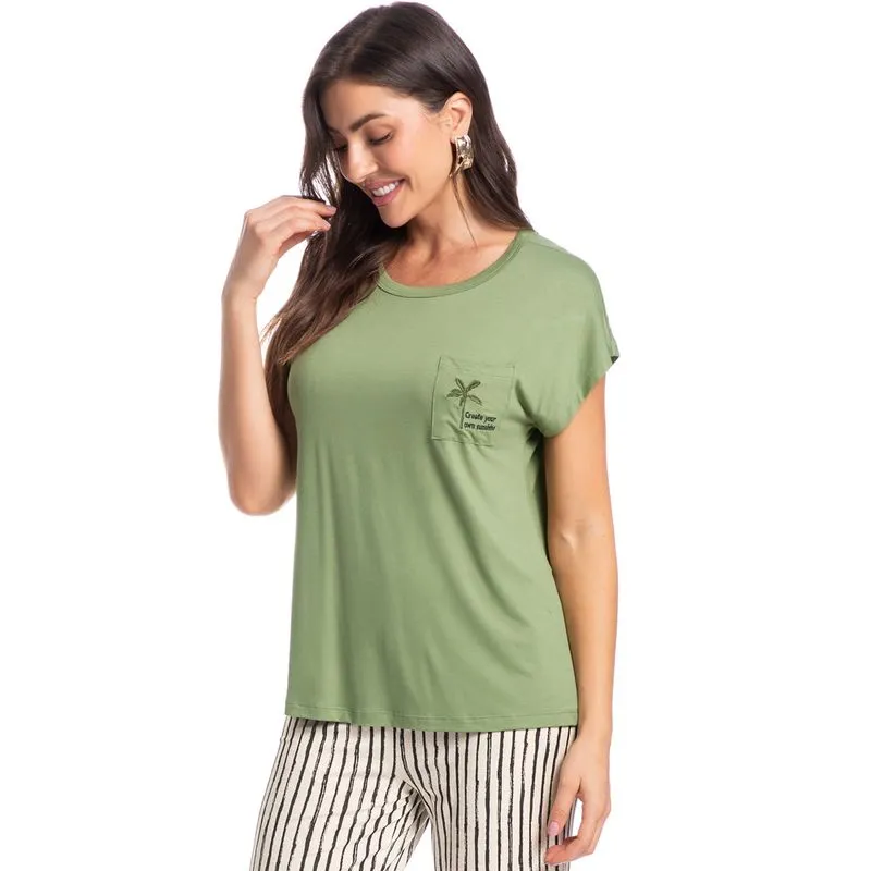 Pijama Feminino Pescador Com Bolso Rafa Branco/P