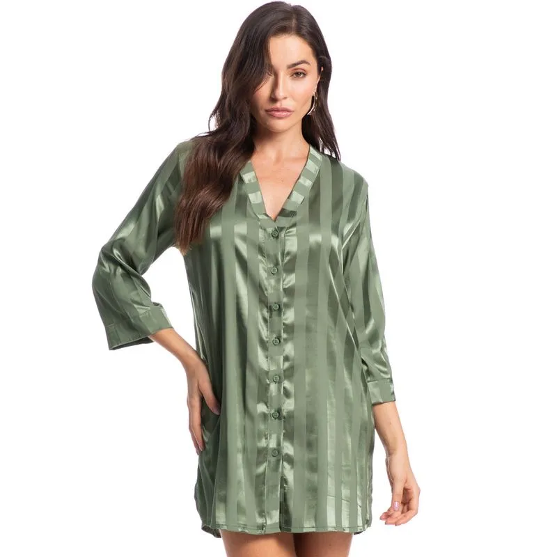 Camisão Feminino Curto Abotoado Em Cetim Lia Verde/P