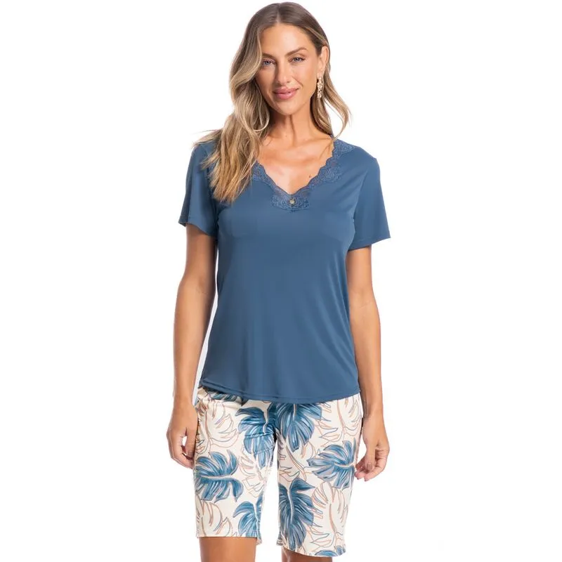 Pijama Feminino Bermuda Vera Azul-2/XG