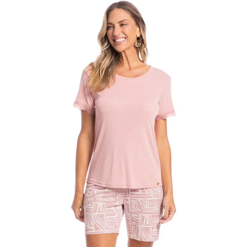 Pijama Feminino Shortão Catarina Rosa-3/G