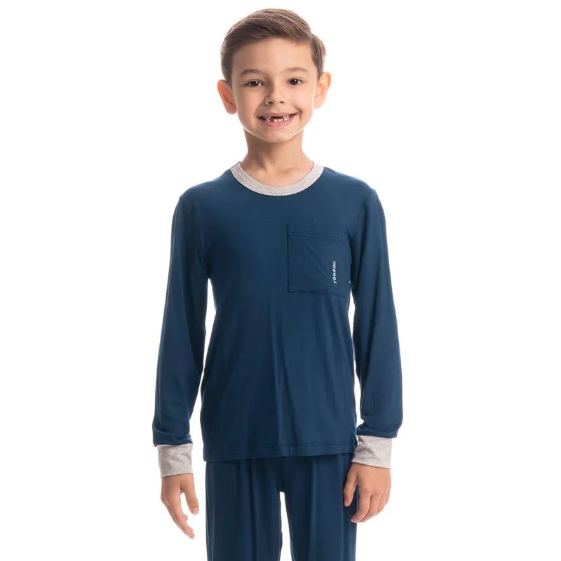 Pijama Masculino Longo Infantil Antônio Tombini Azul Marinho/02