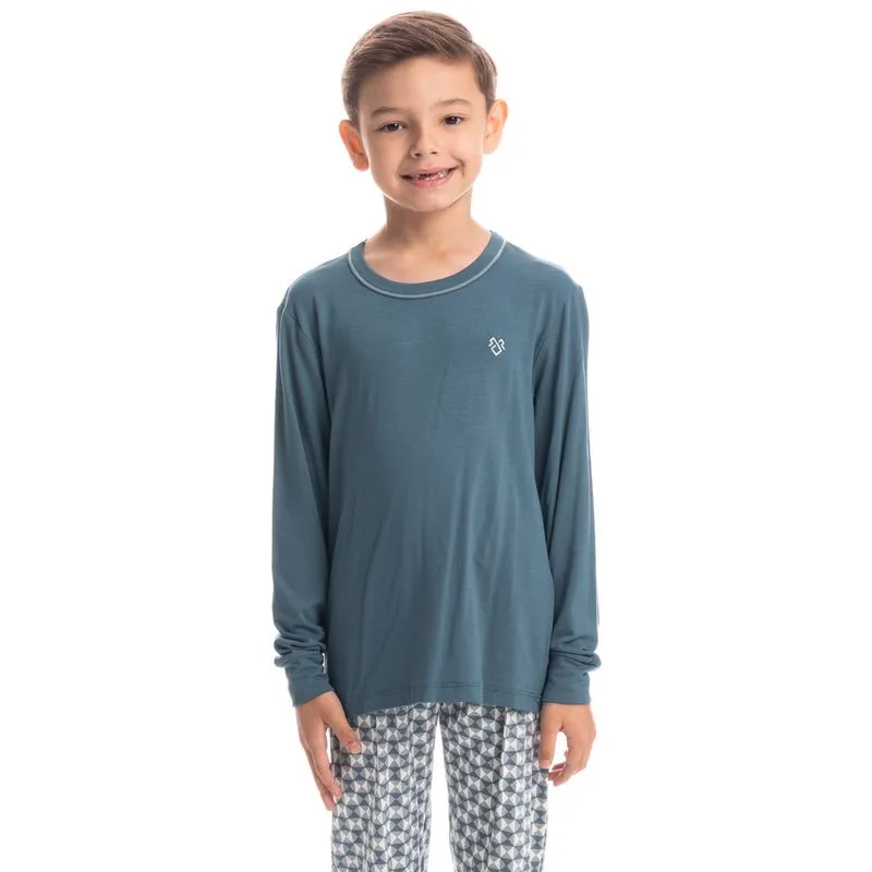 Pijama Masculino Longo Infantil Snow Tombini Azul-2/12
