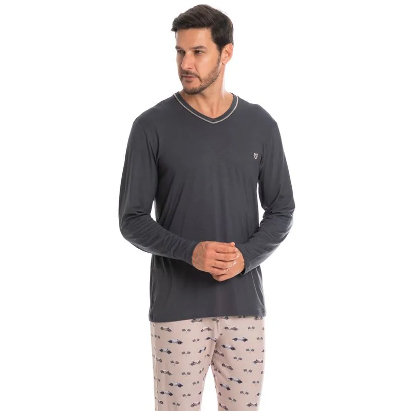 Pijama Masculino Longo Race Tombini Cinza/G