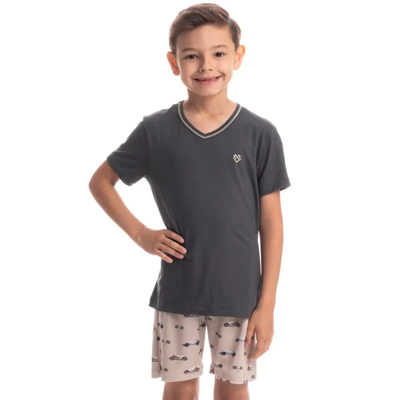 Pijama Curto Infantil Race Tombini Cinza/08