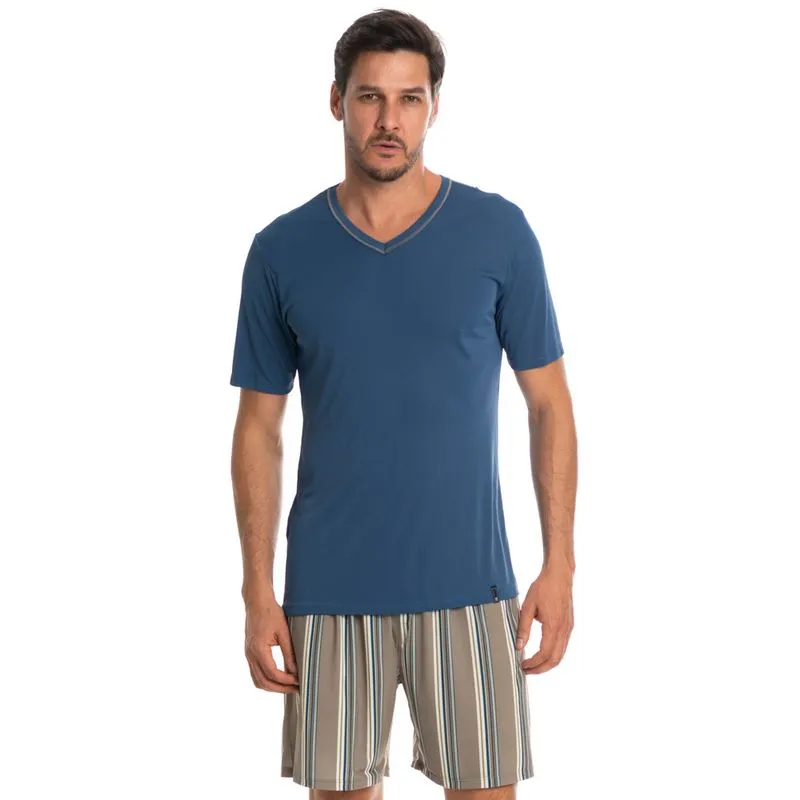 Pijama Masculino Curto Estampado Clóvis Tombini Azul-2/GG