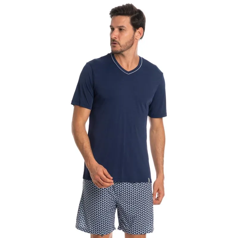Pijama Masculino Curto Estampado Clóvis Tombini Azul Marinho/P