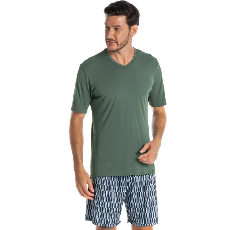 Pijama Masculino Curto Estampado Clóvis Tombini Verde/GG