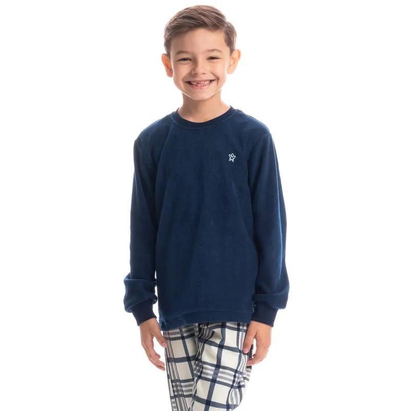 Pijama Longo Infantil Unissex Em Microsoft Sleep Azul Marinho/10