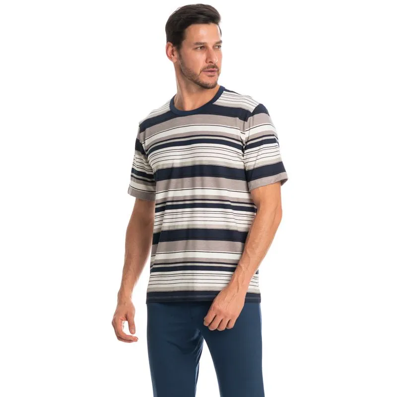 Pijama Masculino Longo Manga Curta José Tombini Azul Marinho/M