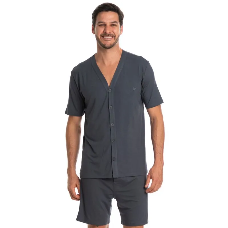 Pijama Masculino Curto Abotoado Romeu Tombini Cinza/G