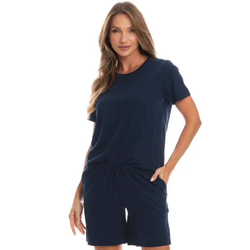 Pijama Feminino Shortão Com Bolso Duda Azul Marinho/G