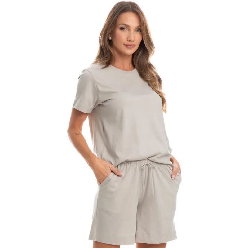 Pijama Feminino Shortão Com Bolso Duda Bege/G