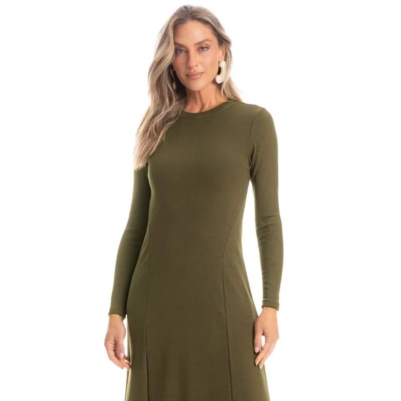 Vestido Strong Manga Longa Canelado Verde/M