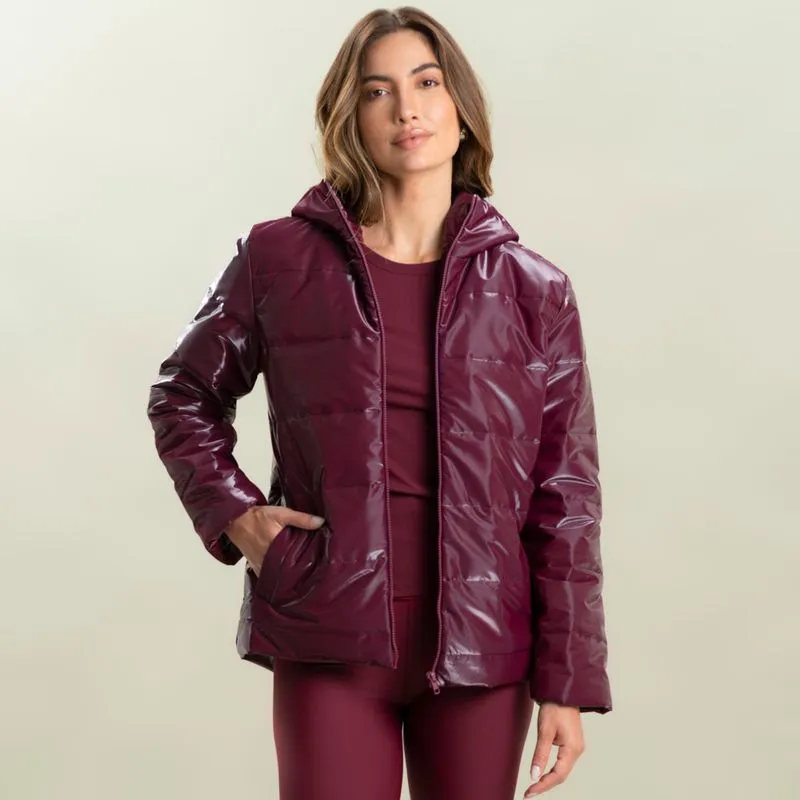 Jaqueta Com Capuz E Bolso Glow Puffer Vinho/M