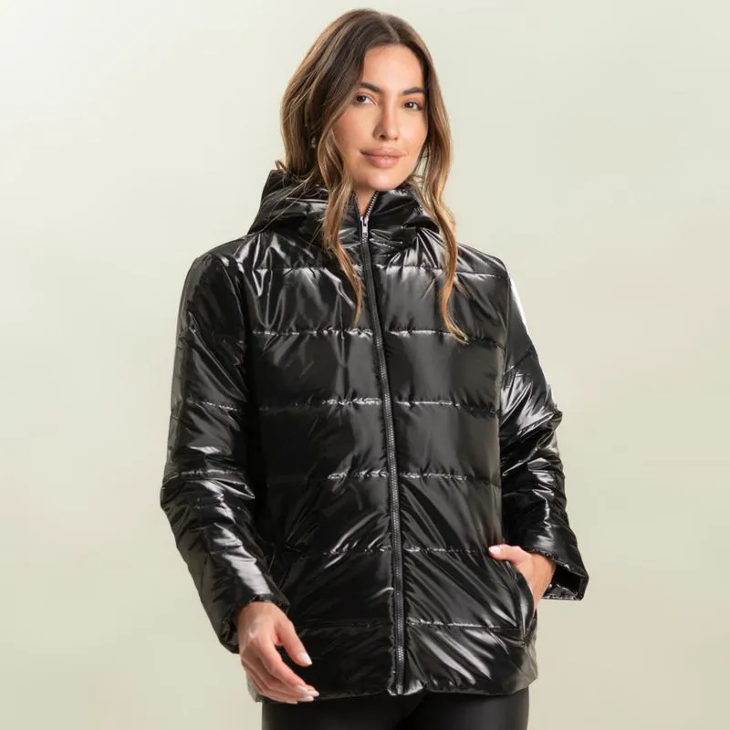 Jaqueta Com Capuz E Bolso Glow Puffer Preto/G