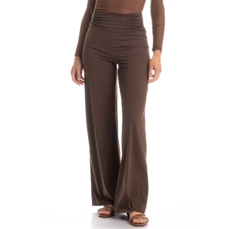 Calça Feminina Com Cós Franzido Nice Marrom/P