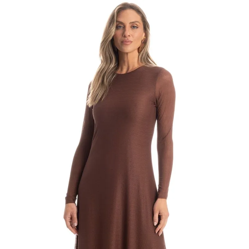 Vestido Manga Longa Laise Chocolate Marrom/P