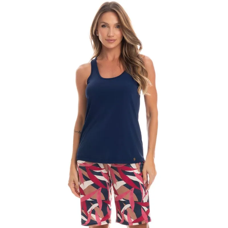 Pijama Feminino Bermuda Regata Maiara Azul Marinho/G