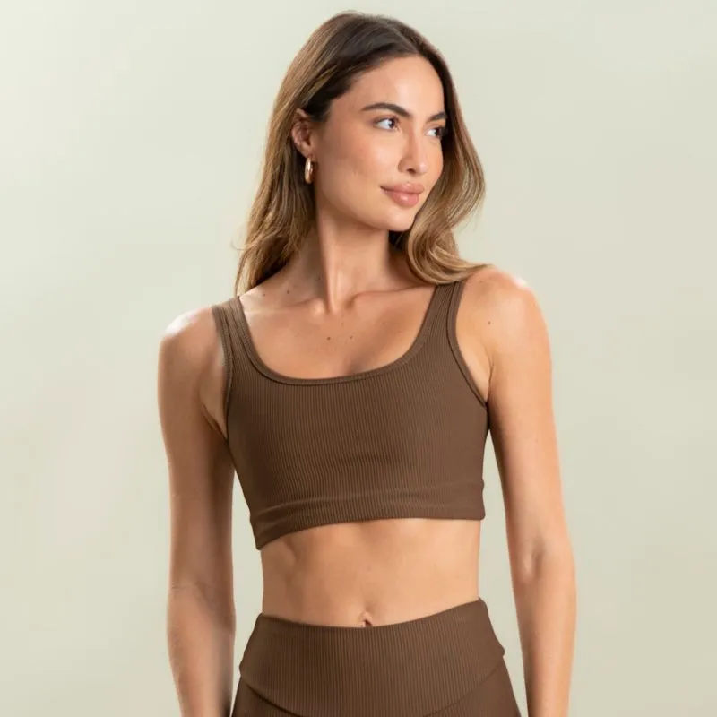 Top Square Paralelo Power Rib Vivame Marrom/G