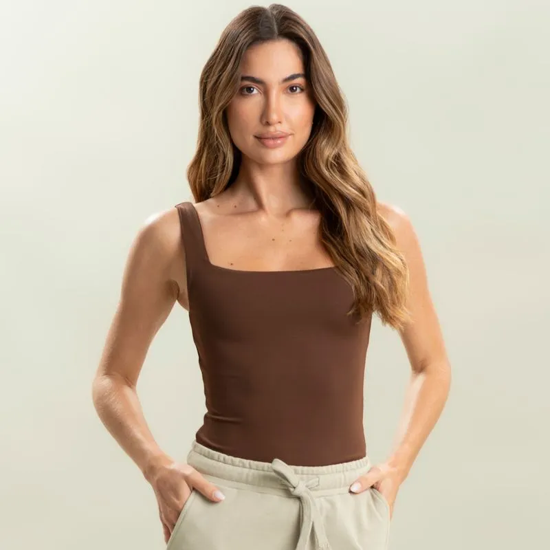 Regata Feminina Squareneck Contour Vivame Marrom/M
