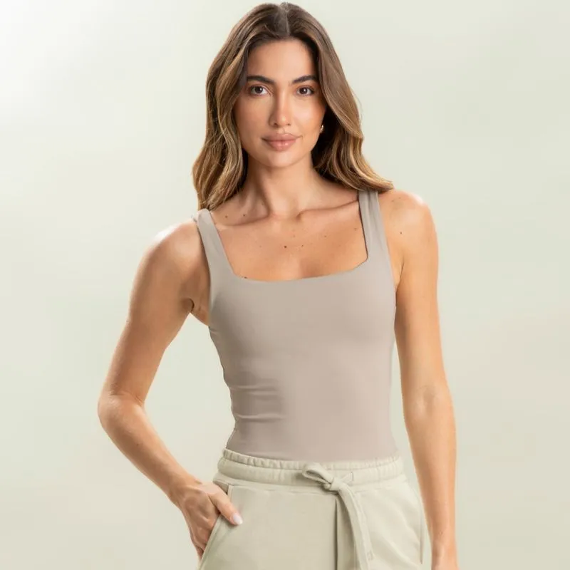 Regata Feminina Squareneck Contour Vivame Bege/GG